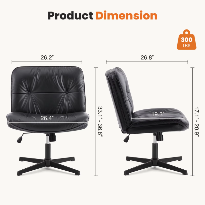 PU Leather Cross Legged Office Chair, Armless Desk Chair, Adjustable Swivel Base