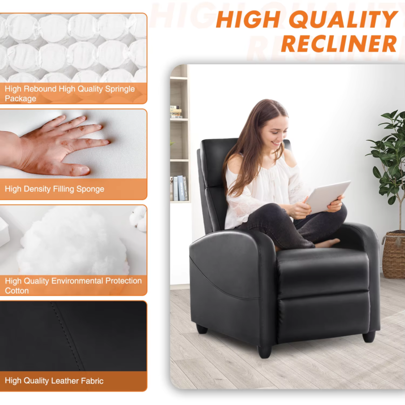 Recliner Chair Massage Sofa, Theater Seat, Lumbar Support, Adjustable Backrest