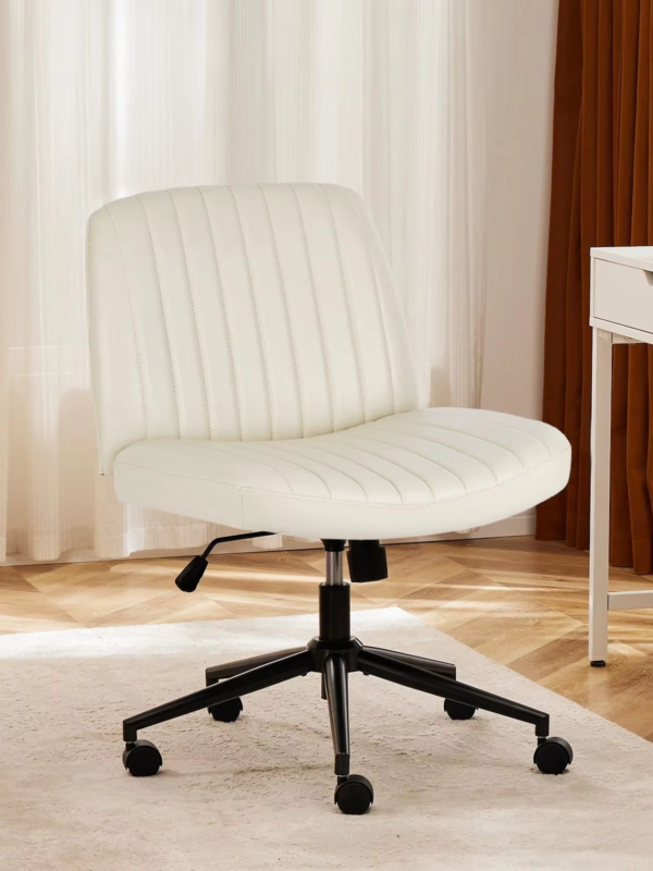 Armless Cross Office Chair with Wheels, PU Leather, Swivel, Adjustable Height