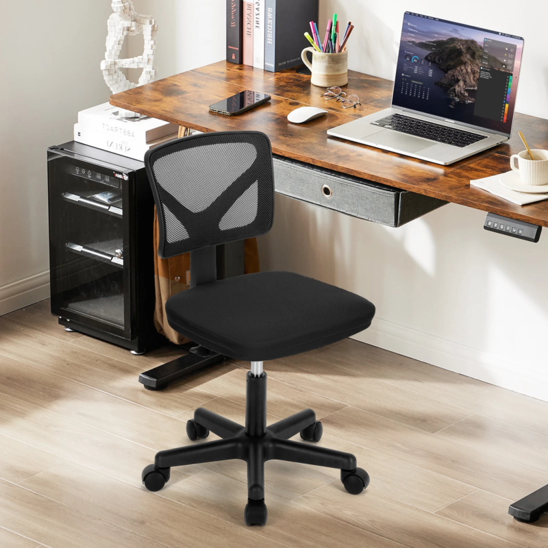 Mesh Office Chair with Lumbar Support, Armless, Adjustable Height, 360° Swivel