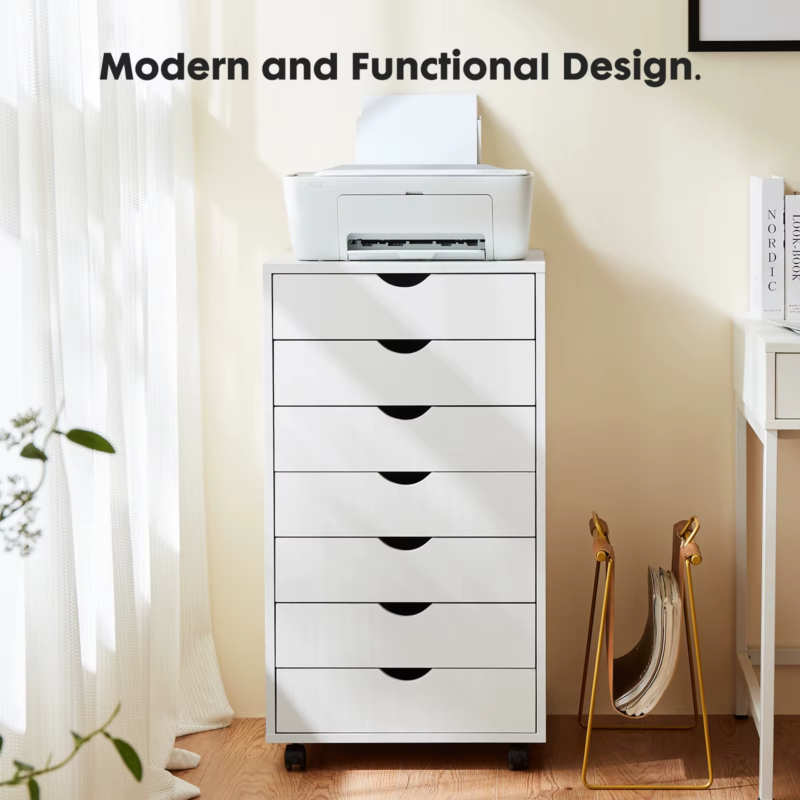 7-Drawer Chest Dresser, Wooden Storage Cabinet with Wheels, Mobile Organizer
