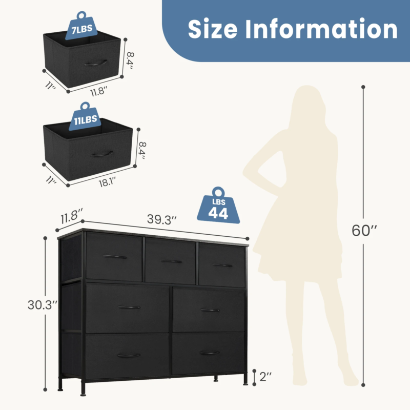 7 Fabric Drawers, Dresser for Bedroom, Closet Organizer, Clothes Storage Room