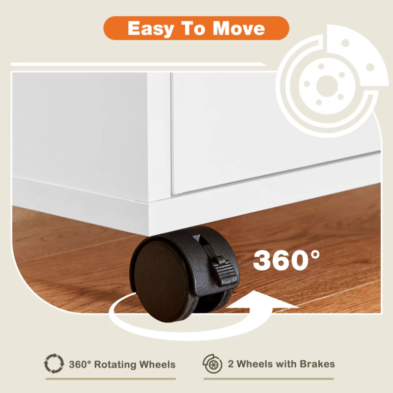 5-Drawer Wood Nightstand Cabinet, Storage File Organizer with Rotating Wheels