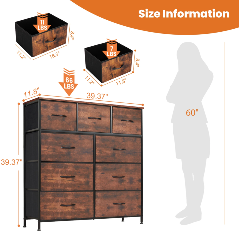 9-Drawer Fabric Chest Organizer for Clothes & Closet Storage Dresser for Bedroom