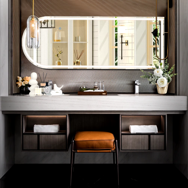 LED Dimming Full Length Mirror, 3-Color Lighting, Aluminum Frame, Floor & Wall