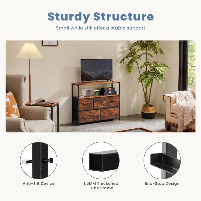 Fireplace TV Stand Dresser for Bedroom With 5 Fabric Drawers, Storage Cabinet