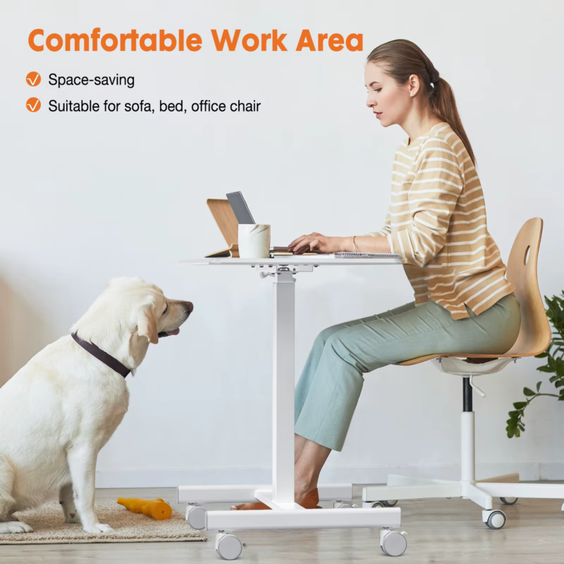 Portable Laptop Desk, Height Adjustable, Mobile Workstation with Lockable Wheels