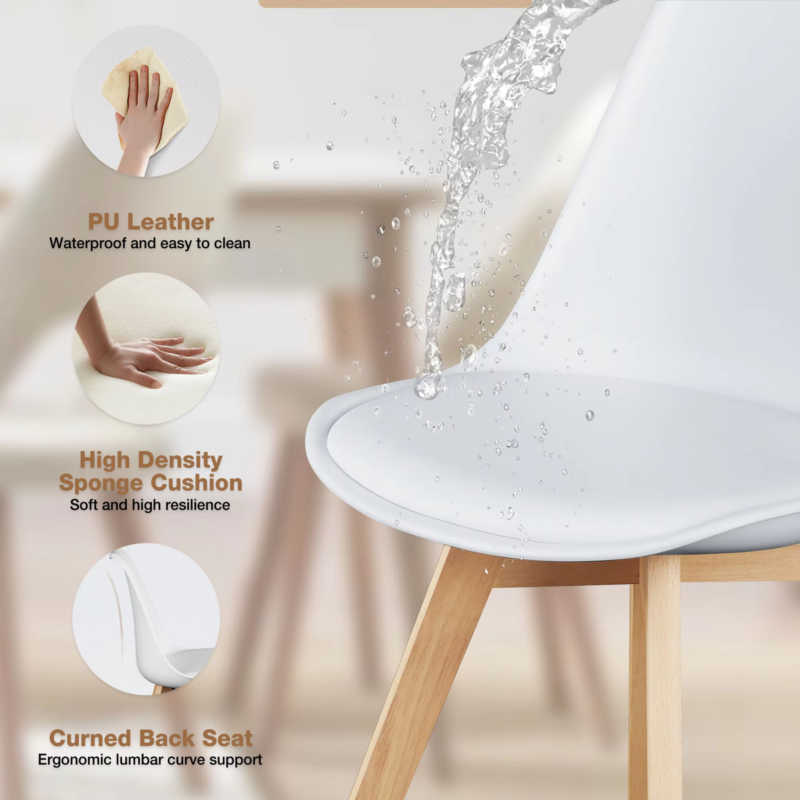 PU Leather Dining Chairs, Wooden Legs, with Sponge Cushion for Kitchen, Set of 4