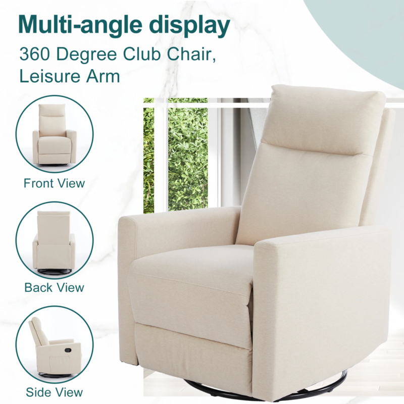 Rotating Rocking Recliner with Oversized Foot, Swivel, Glider Nursery Chair