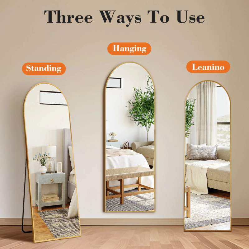 Full Body Wall Mirror with Stand, Hanging or Wall-Mounted, Aluminum Alloy Frame