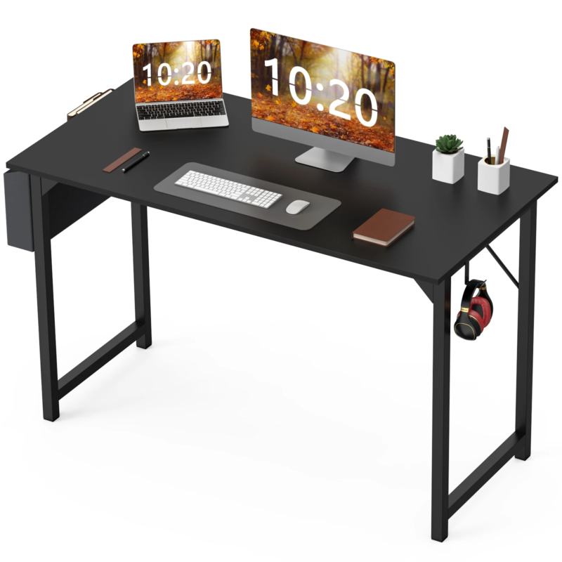 Computer Desk, Writing Study Table, Modern Compact Style with Side Bag & Hook