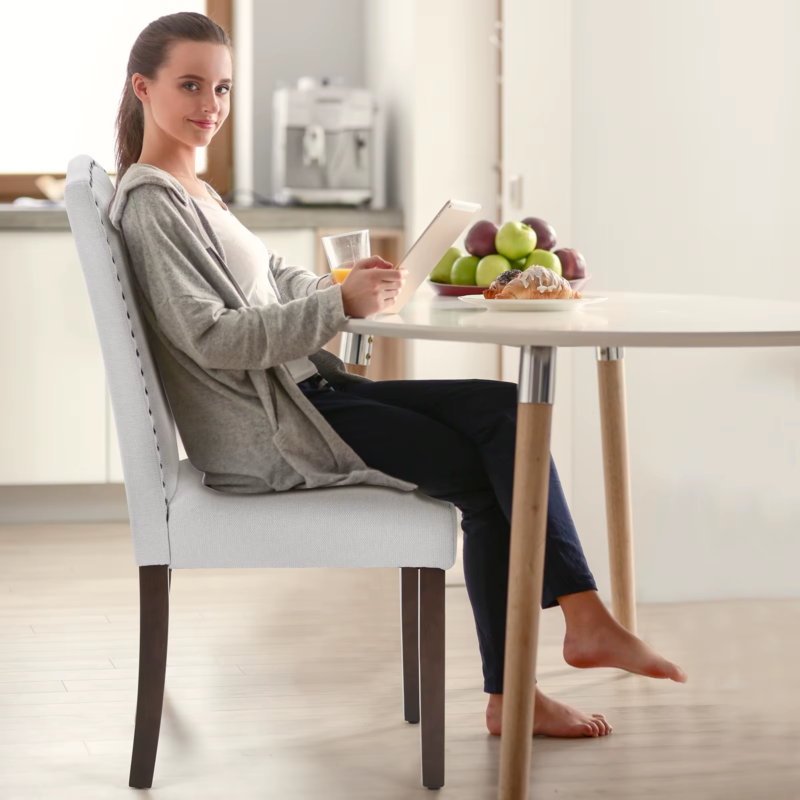 Set of 2 Dining Chairs, Padded Backrest, Upholstered Fabric, Thick Sponge Cushion