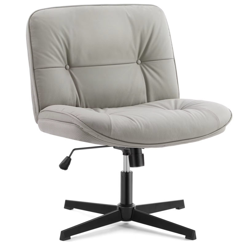 PU Leather Cross Legged Office Chair, Armless Desk Chair, Adjustable Swivel Base