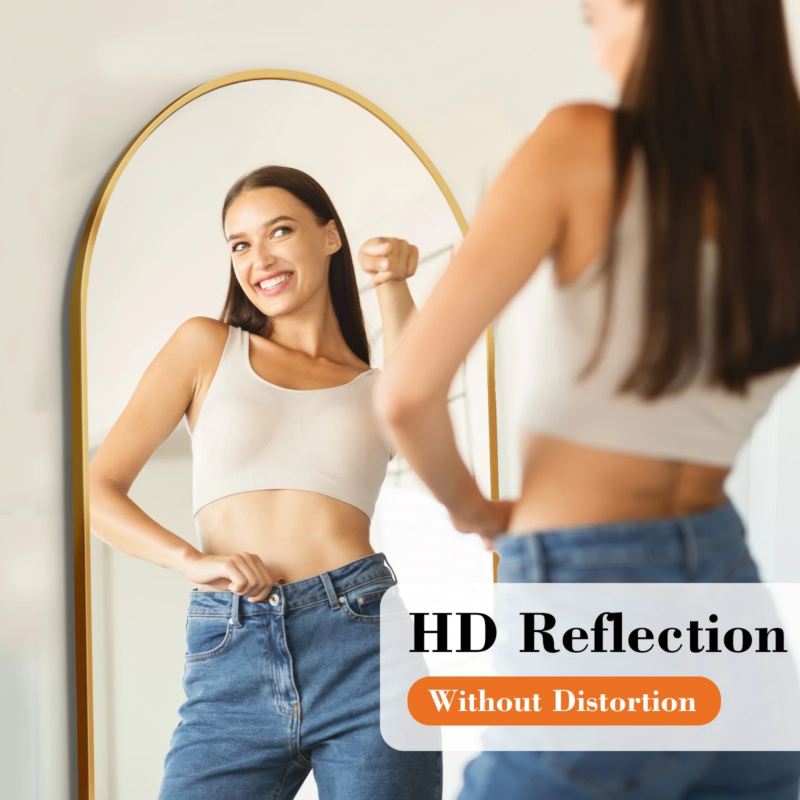 Full Body Wall Mirror with Stand, Hanging or Wall-Mounted, Aluminum Alloy Frame