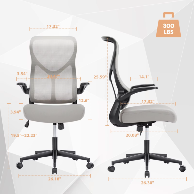 Ergonomic Mesh Office Chair, Lumbar Support, High Back, Swivel, Flip-Up Arms