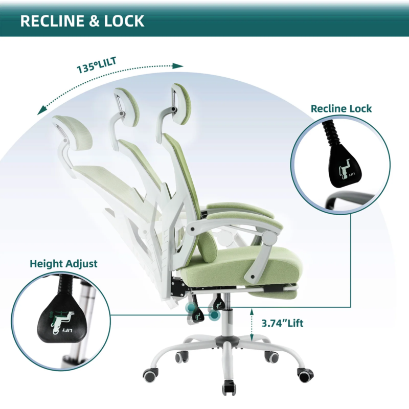 Ergonomic Reclining High-Back Mesh Chair, Rocking, Swivel, Lumbar Support Pillow