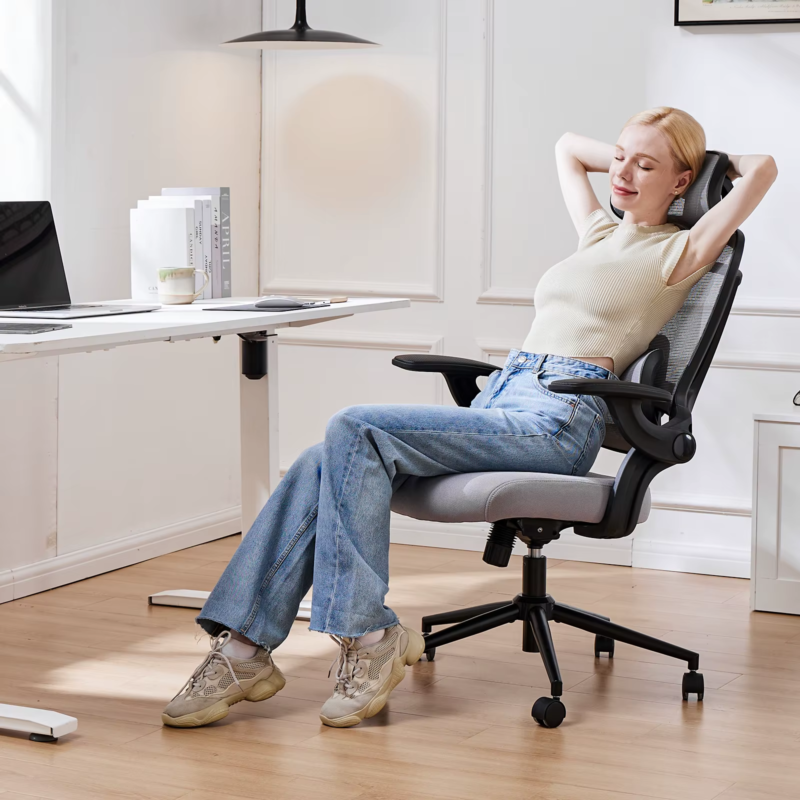 Ergonomic Mesh Office Chair, Adjustable Lumbar Support, 120° Tilt, Flip-Up Arms