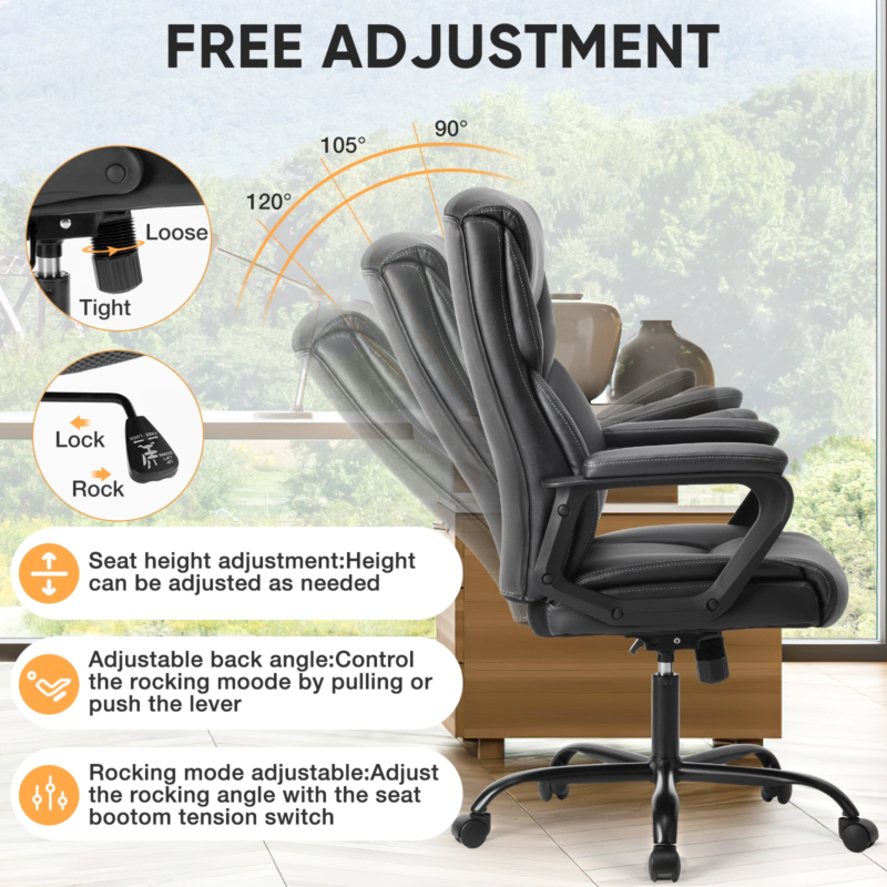 Ergonomic PU Leather Padded Armrest Rocking Gaming, Office Chair with Lumbar Support
