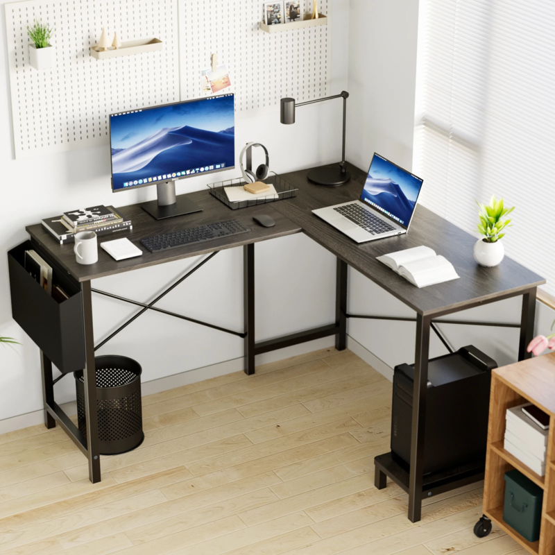 50" Gaming Corner Desk, Wooden Writing PC Table with CPU Storage And Side Bag