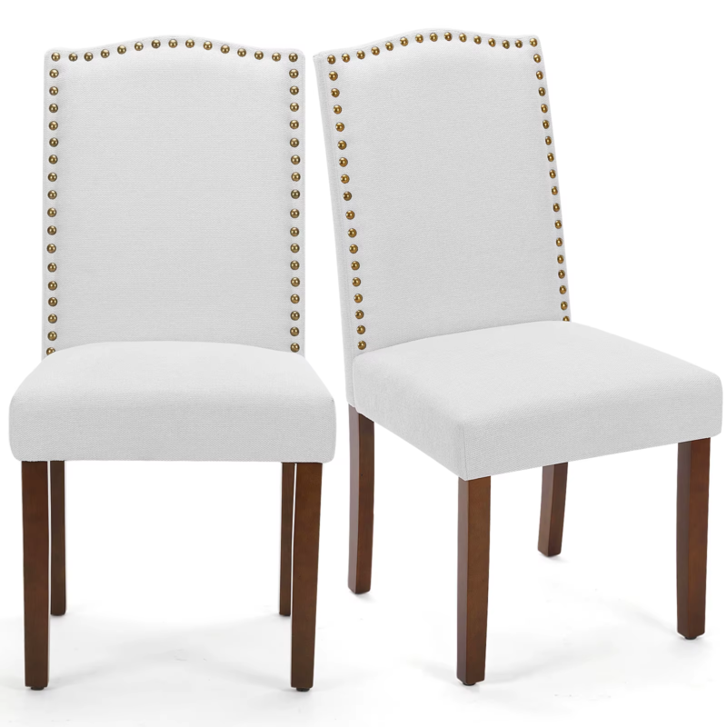 Set of 2 Dining Chairs, Padded Backrest, Upholstered Fabric, Thick Sponge Cushion