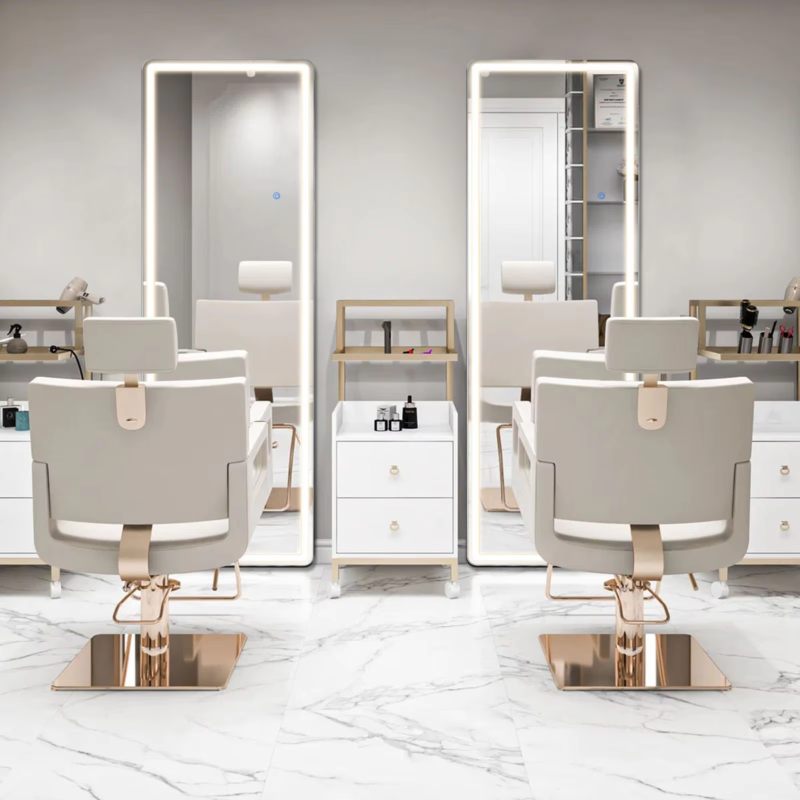 LED Dimming Full Length Mirror, 3-Color Lighting, Aluminum Frame, Floor & Wall
