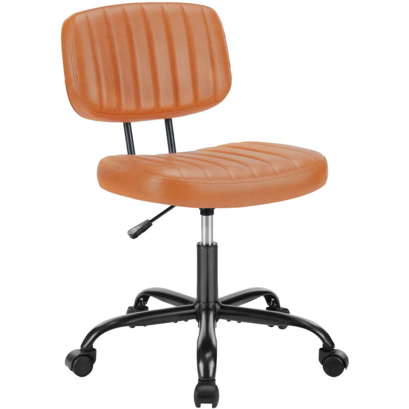 PU Leather Armless Office Desk Chair, Lumbar Support, Height Adjustable, Swivel