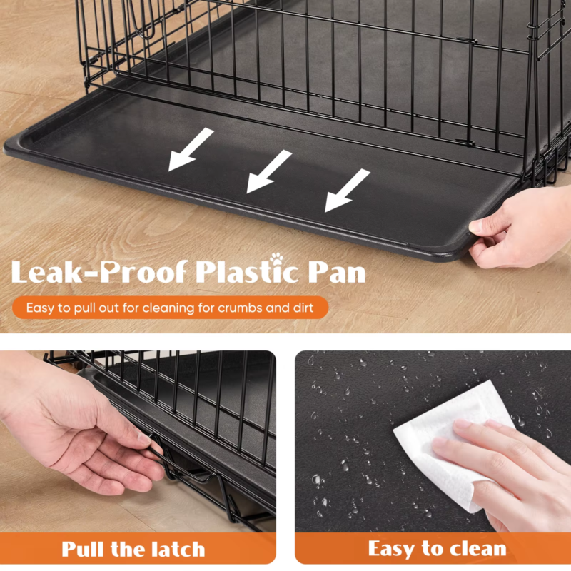 Double Door Metal Wire Dog Cage, Leak-Proof Tray, XL Kennel for Indoor & Outdoor