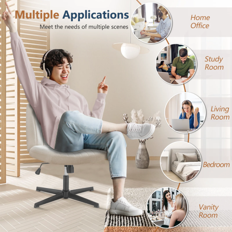 Cross-Legged Rocking Office Chair, Armless, Adjustable Swivel, Task Chair