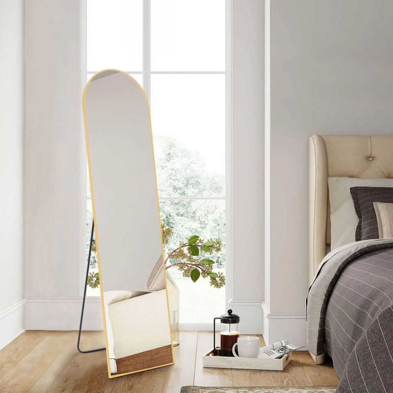 Full Body Wall Mirror with Stand, Hanging or Wall-Mounted, Aluminum Alloy Frame