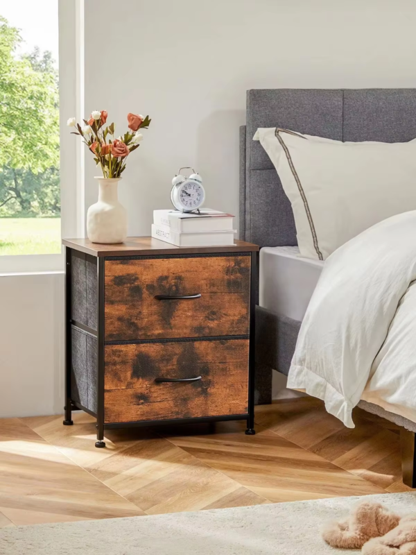2 Drawers Dresser Beside Table with Metal Frame and Wood Top, Storage Cabinet for Living Room