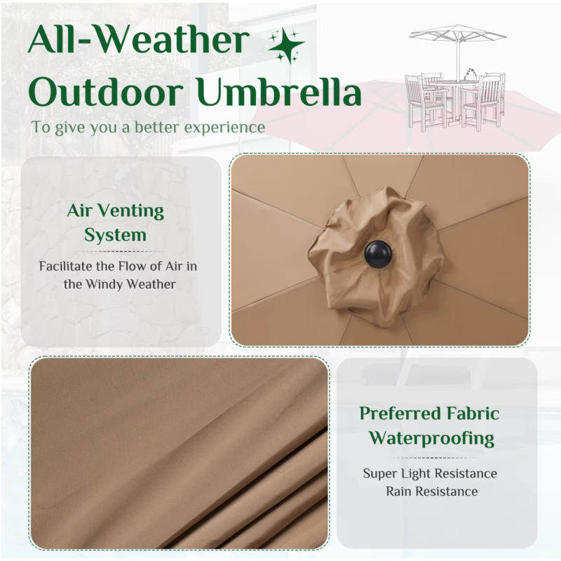 Outdoor Patio Umbrella, UV Protection, Sturdy Structure, All Weather for Backyard, Beach