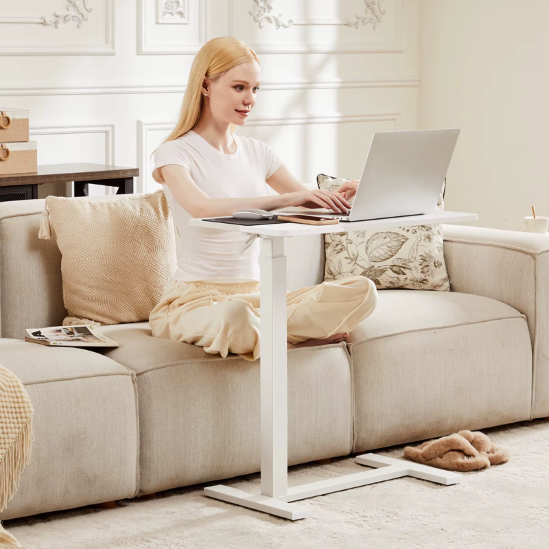 Overbed Bedside Sofa Table with Hidden Wheels Adjustable Height for Bedroom Desk