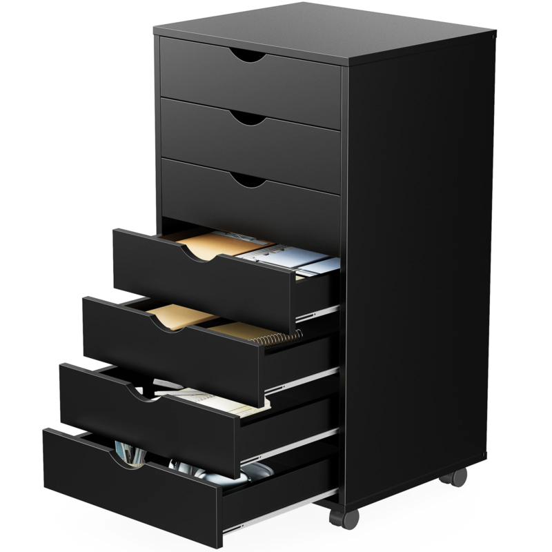 7-Drawer Chest Dresser, Wooden Storage Cabinet with Wheels, Mobile Organizer