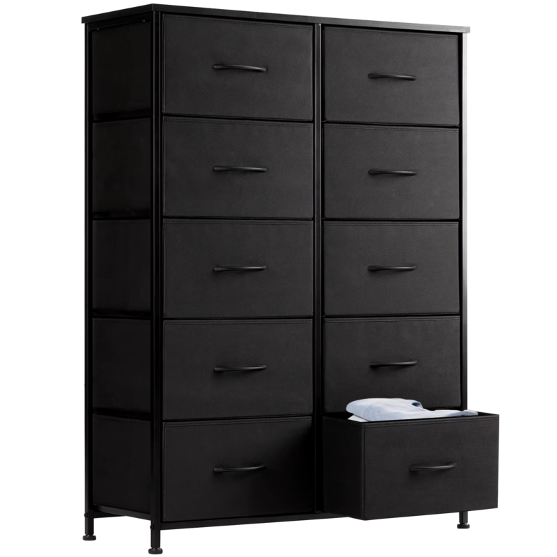 10 Fabric Drawers, Bedside Table, Steel Frame Closet, Storage Cabinet, Furniture