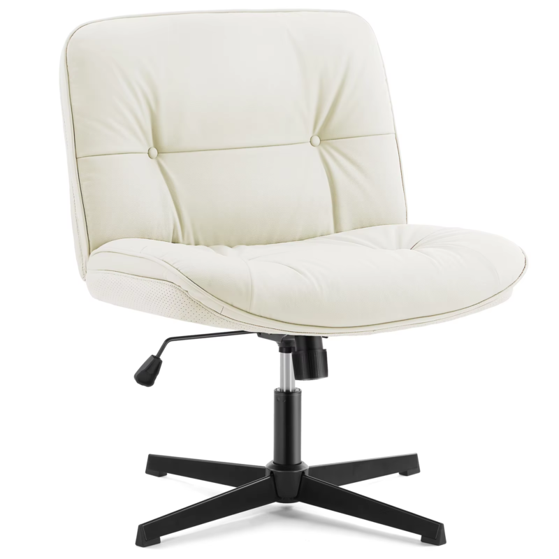 PU Leather Cross Legged Office Chair, Armless Desk Chair, Adjustable Swivel Base