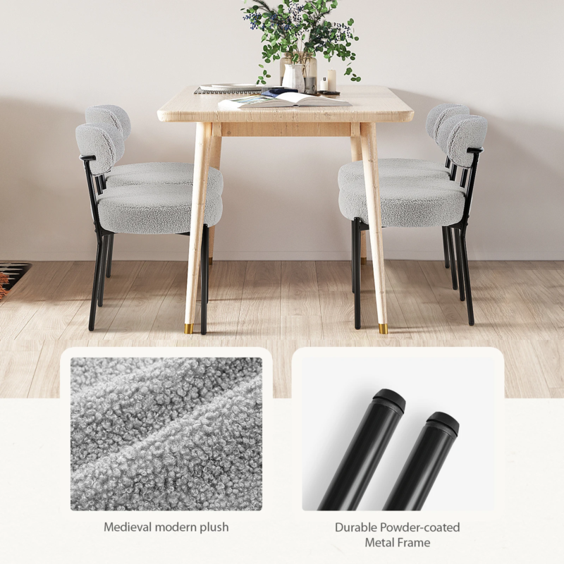 Ergonomic Dining Chairs, Plush Fabric with Curved Backrest and Metal Legs, 2 Pack