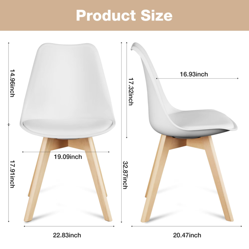 PU Leather Dining Chairs, Wooden Legs, with Sponge Cushion for Kitchen, Set of 4