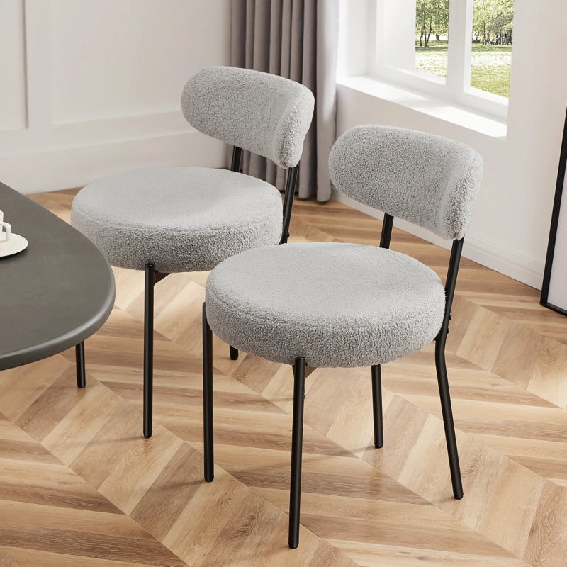 Ergonomic Dining Chairs, Plush Fabric with Curved Backrest and Metal Legs, 2 Pack