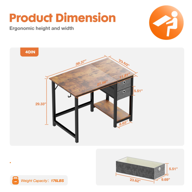 Computer Desk with Drawers, Home Office Desk, Writing Desk, Study Table, 2-Tier