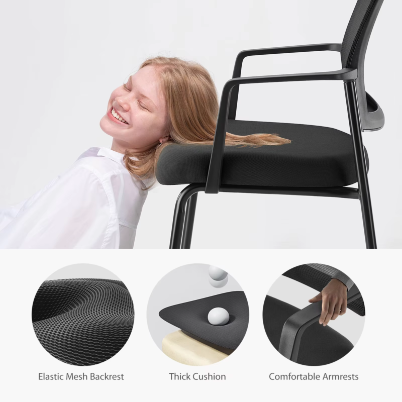 Mesh Back Stacking Arm Chairs, Sturdy Metal, Indoor/Outdoor, Home & Office 2-Pk