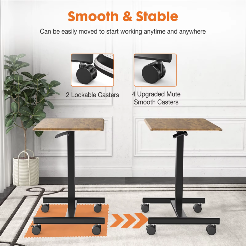 Portable Laptop Desk, Height Adjustable, Mobile Workstation with Lockable Wheels