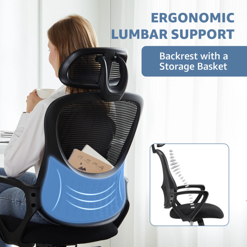 Ergonomic Mesh Rocking Gaming Chair with Fixed Armrest, Adjustable Headrest
