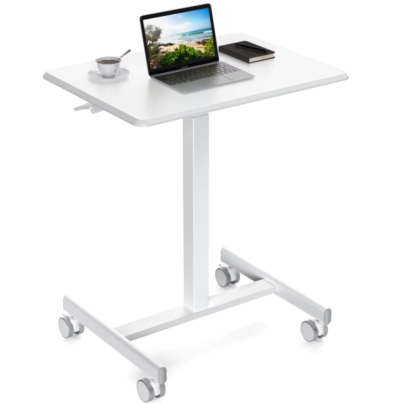 Portable Laptop Desk, Height Adjustable, Mobile Workstation with Lockable Wheels