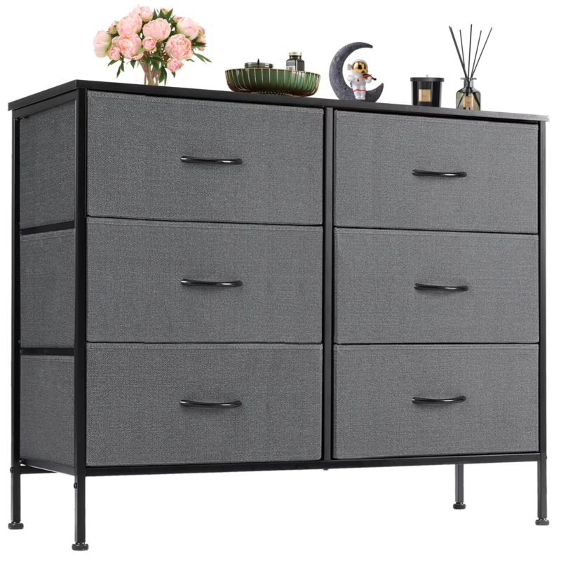 6 Fabric Drawers Nightstand, Bedside Table with Storage, Closet Chest, Furniture