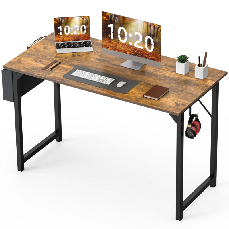 Computer Desk, Writing Study Table, Modern Compact Style with Side Bag & Hook