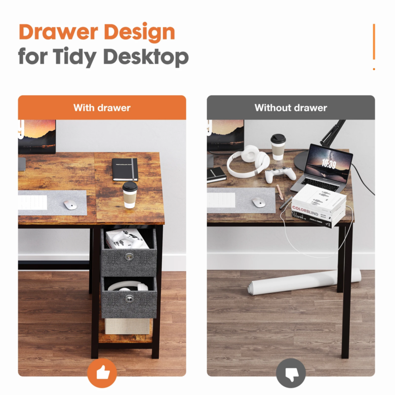 Computer Desk with Drawers, Home Office Desk, Writing Desk, Study Table, 2-Tier
