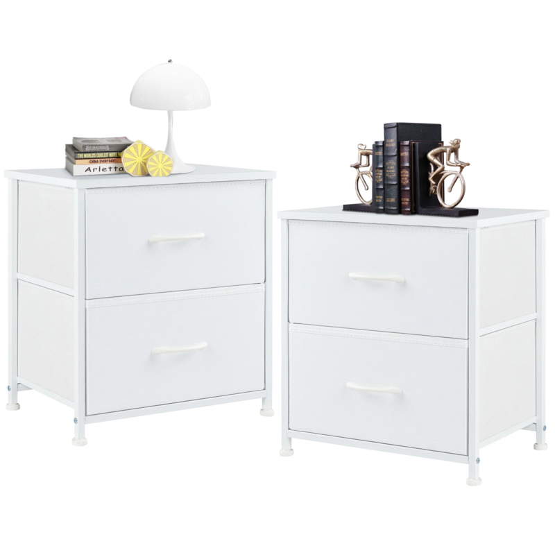 Living Room Cabinet, Fabric Drawers, Nightstand Table, Closet Storage, Set of 2