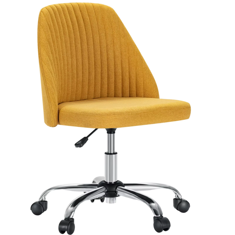Armless Small Desk Chair, Cute Vanity Swivel, Fabric with Wheels, Task Chair
