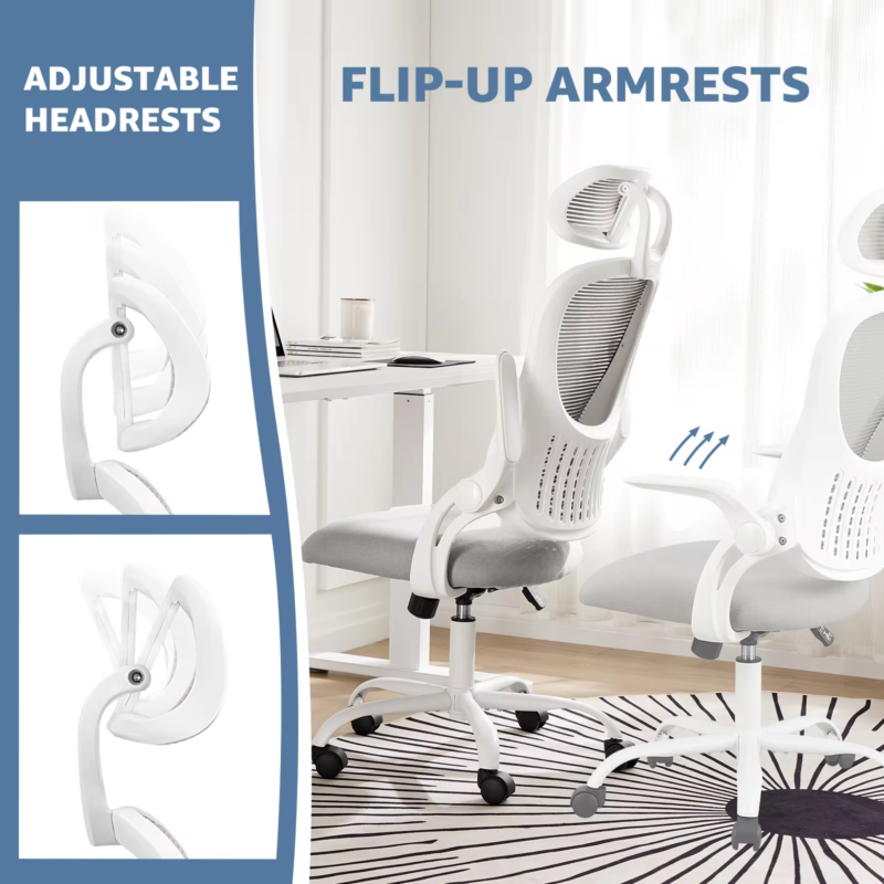 Ergonomic Mesh Office Chair, Adjustable Headrest, Flip-Up Arms, Lumbar Support