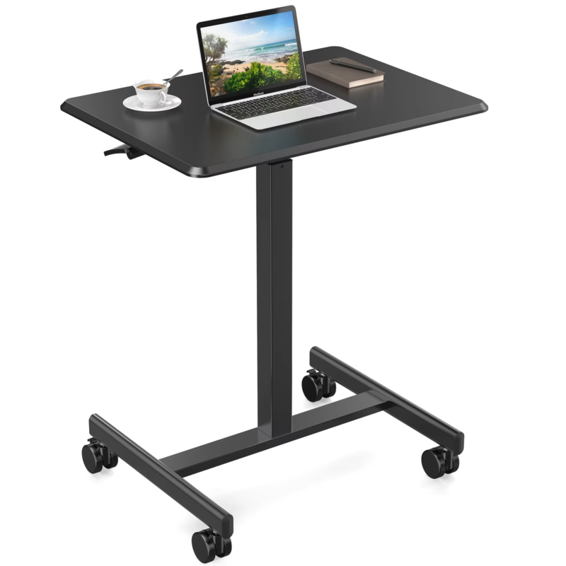 Portable Laptop Desk, Height Adjustable, Mobile Workstation with Lockable Wheels
